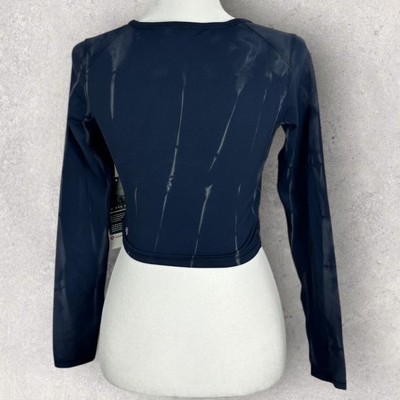 NWT Lululemon Wunder Train Cropped Long Sleeve Shirt Navy Womens Size 4 Top Blue - Picture 7 of 16